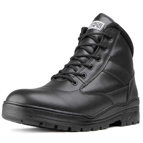 Savage Island Black Full Leather Combat Mid Height Boots SIDE ZIP Cadet Army Patrol Security Military (UK 7)