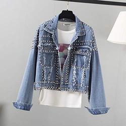 U/A Denim Jacket Studded Denim Jacket Ladies Loose Short Jacket Ladies Blue