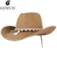 GEMVIE-Chapeau de cowboy western en paille pour femmes et hommes casquette de plage chapeau de