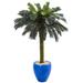4' Sago Palm Artificial Tree in Glazed Blue Planter - h: 4 ft. w: 34 in. d: 32 in