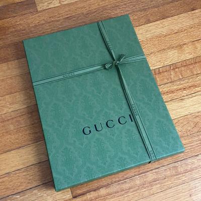 Gucci Other | Gucci Green Print Gift Box, Tissue & Ribbon | Color: Green/Tan | Size: 12” X 16” X 2”