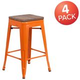 4 Pack 24" High Backless Metal Counter Height Stool with Square Wood Seat