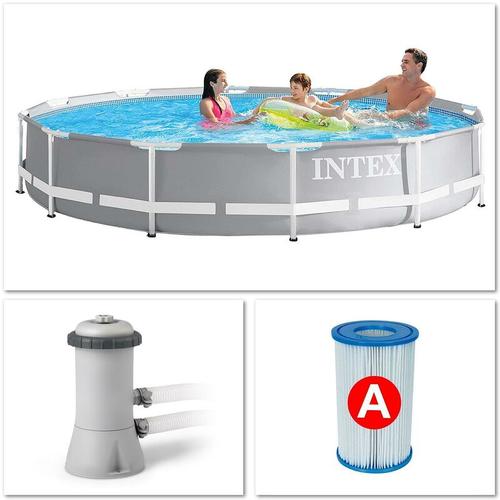 Intex - 366x76 cm Metal Frame Pool mit Pumpe Set Swimmingpool Familienpool 26712