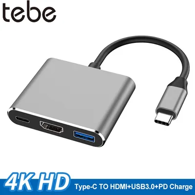 TEBE type-c HUB USB C vers répartiteur compatible HDMI USB-C 3 en 1 4K HDMI USB 3.0 PD charge rapide