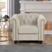 Living Room Linen Chesterfield Club Accent Chair Button Tufted Upholstered Armchair with Nailhead and Solid Wood Legs