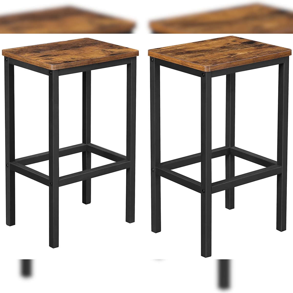 UAC Barhocker 2er Set, Barstühle, Esszimmerstühl mit Fußstütze, bis 120 kg belastbar, Metallgestell, für Küche, Wohnzimmer, Partykeller, Dunkelbraun Image