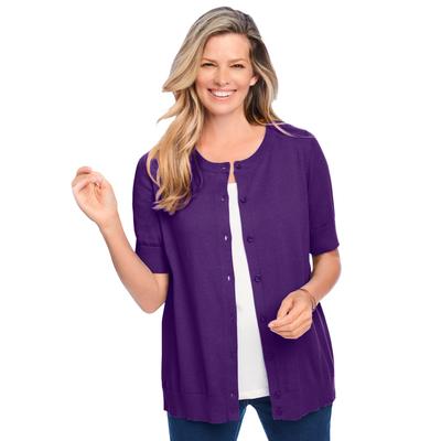 Plus Size Women's Perfect Elbow-Length Sleeve Cardigan by Woman Within in Radiant Purple (Size L) Sweater