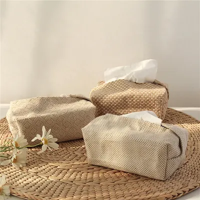 Boîte à mouchoirs en lin de coton sac cosmétique boîte en papier simple porte-serviettes pour la