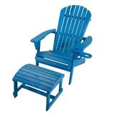 Longshore Tides Artiana Solid Wood Adirondack Chair w/ Ottoman Wood in Blue | 27.75 H x 33 W x 33.75 D in | Wayfair