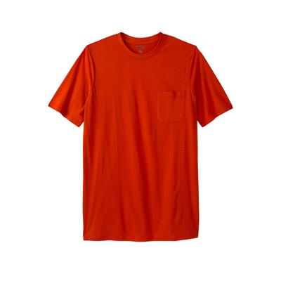 Men's Big & Tall Shrink-Less Lightweight Longer-Length Crewneck Pocket T-Shirt by KingSize in Brick (Size 3XL)