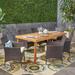 Moralis Outdoor 6-Seater Acacia Wood Dining Set with Wicker Chairs by Christopher Knight Home