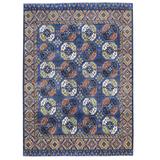 Shahbanu Rugs Hand Knotted Pure Wool Afghan Ersari Navy Blue With Pop Of Color Elephant Feet Design Oriental Rug (9'5" x 12'0")