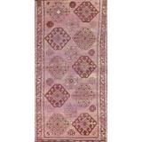 Antique Geometric Tribal Qashqai Persian Area Rug Handmade Wool Carpet - 3'10" x 8'1"