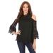 Plus Size Women's Lace Cold-Shoulder Top by Roaman's in Black (Size 26 W) Mock Neck 3/4 Sleeve Blouse