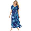 Plus Size Women's Long T-Shirt Lounger by Dreams & Co. in Evening Blue Peony (Size M)