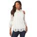 Plus Size Women's Lace Cold-Shoulder Top by Roaman's in Ivory (Size 18 W) Mock Neck 3/4 Sleeve Blouse