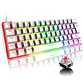 T60 UK Layout Wired Gaming Keyboard 60% True Mechanical Keyboard Mini Portable 62 Keys 19 RGB Chroma LED Backlit Full Keys Anti-Ghosting White Keyboard for Gamers and Typists (White/Red Switch)