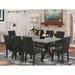 East West Furniture Dining Table Set- a Wooden Table and Black Linen Fabric Parson Chairs, Wire brushed Black.(Pieces Options)