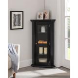 Corner Curio Storage Cabinet with Glass Door, Black Finish