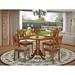 East West Furniture 5 Piece Dining Set Includes a Round Dining Room Table and 4 Kitchen Chairs, Saddle Brown (Seat Options)