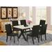 East West Furniture Dining Table Set- a Wooden Table & Black Linen Fabric Parson Chairs, Wire Brushed Black(Pieces Options)