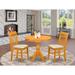 East West Furniture 3 Piece Kitchen Table Set Contains a Round Dining Table and 2 Kitchen Chairs, (Finish & Seat Options)