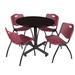 Kobe Mocha/Cherry/Grey/Mahogany/Oak/Beige Metal/Laminate 42-inch Round Breakroom Table and 4 Burgundy 'M' Stack Chairs