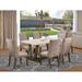 East West Furniture Dining Set- a Dining Table and Dark Khaki Linen Fabric Parson Chairs, Distressed Jacobean(Pieces Options)