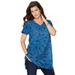 Plus Size Women's Short-Sleeve V-Neck Ultimate Tunic by Roaman's in Navy Fancy Paisley (Size 6X) Long T-Shirt Tee