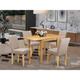 East West Furniture Dining Set - a Dining Room Table and Light Tan Linen Fabric Upholstered Parson Chairs, Oak(Pieces Option)