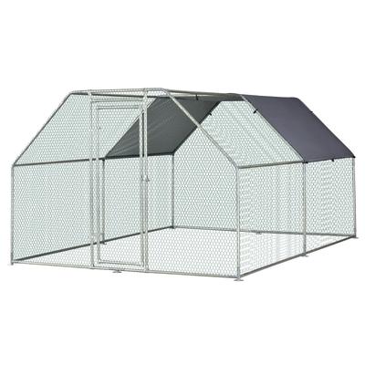 PawHut Galvanized Metal Chicken Coop Cage with Cover, Walk-In Pen Run 9' W x 12' D x 6.5' H - Silver