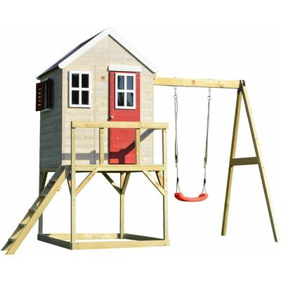 Kinderspielhaus, Stelzenhaus Zebra mit Veranda und Schaukel holz / rot - Wendi Toys