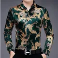 Chemise de Luxe en Velours Vert et Rouge pour Homme Blouse avec Dragons Vêtement d'Hiver à la