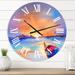 Designart 'Purple Sunset Seascape With Little Ship At The Horizon II' Nautical & Coastal wall clock