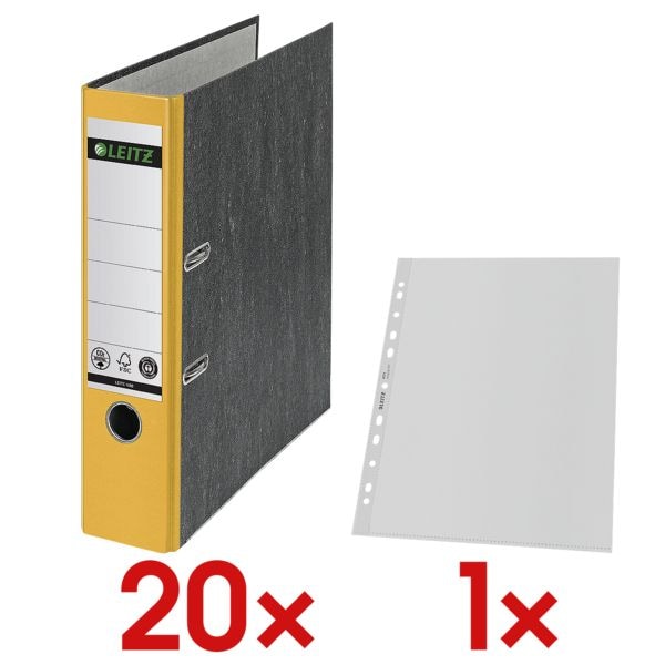 Leitz 20x Ordner »1080« inkl. Prospekthüllen »Recycle« 4021 A4 Maxi genarbt - 25 Stück gelb, 8x31.8x28.5 cm Image