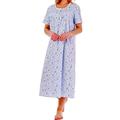 Slenderella Ladies 46" Luxury Summer Lightweight Thin Blue White Flower Short Sleeve Button Up Nightdress Large 16 18