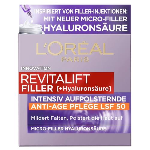 L’Oréal Paris – Revitalift Filler Anti-Aging Tagescreme LSF 50 mit Hyaluronsäure Anti-Aging-Gesichtspflege 50 ml Damen