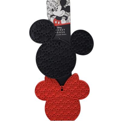 Disney Kitchen | Disney Mickey & Minnie Silicone Trivets Hot Plate Mat Kitchen Decor New - 2 Pc | Color: Black/Red/Tan | Size: Os