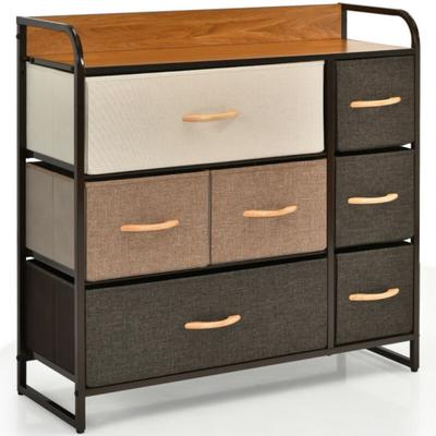 Costway 7 Drawer Tower Steel Frame and Wooden Top Dresser Storage Chest for Bedroom