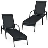 2 Pcs Outdoor Patio Lounge Chair Chaise Fabric with Adjustable Reclining Armrest - 75.5" x 26'' x 24.5" (L x W x H)