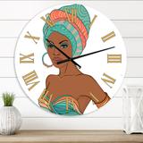 Designart 'African American Woman With Earring & Turban' Modern wall clock