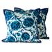 Embroidered Cushion Covers, 'Blue Dahlias'