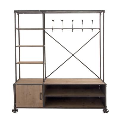 Industrial Rectangular Brown Wood and Metal Multi-Tiered Clothing Rack, 72"H x 44"L x 17"W by Quinn Living in Brown
