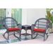 3Pc Santa Maria Espresso Rocker Wicker Chair Set - Brick Red Cushions- Jeco Wholesale W00208_2-RCES018