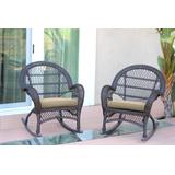 Santa Maria Espresso Wicker Rocker Chair With Tan Cushion - Set Of 2- Jeco Wholesale W00208-R_2-FS006-CS