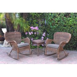 Windsor Honey Wicker Rocker Chair And End Table Set With Steel Blue Chair Cushion- Jeco Wholesale W00212_2-RCES033