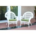 Santa Maria White Wicker Chair With Sage Green Cushion - Set Of 4- Jeco Wholesale W00209-C_4-FS029-CS