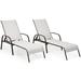 Costway 2 Pcs Outdoor Patio Lounge Chair Chaise Fabric with Adjustable Reclining Armrest-Gray
