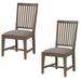 Wooden Chair with Fabric Upholstered Seat and Slat Style Back, Set of 2, Oak Brown and Gray