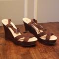 American Eagle Outfitters Shoes | Amber Eagle T Strap Wedges, 10 | Color: Brown | Size: 10